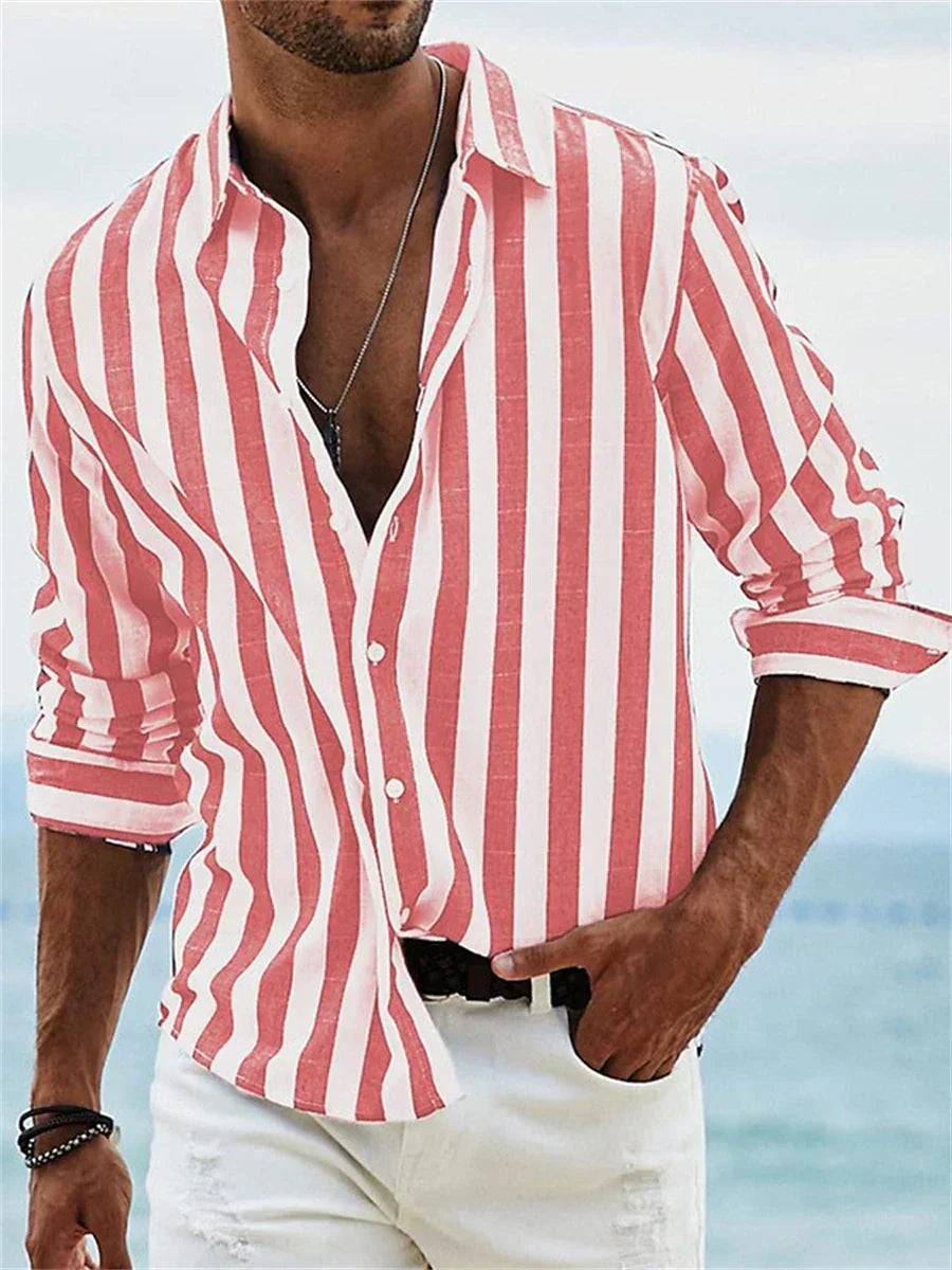 Joel | Men's Long Sleeve Striped Linen Shirt