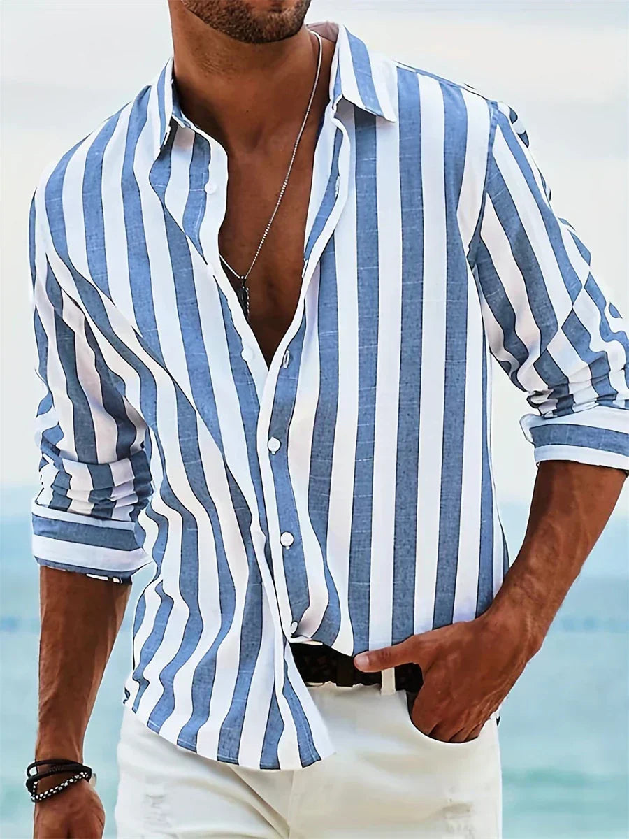 Joel | Men's Long Sleeve Striped Linen Shirt