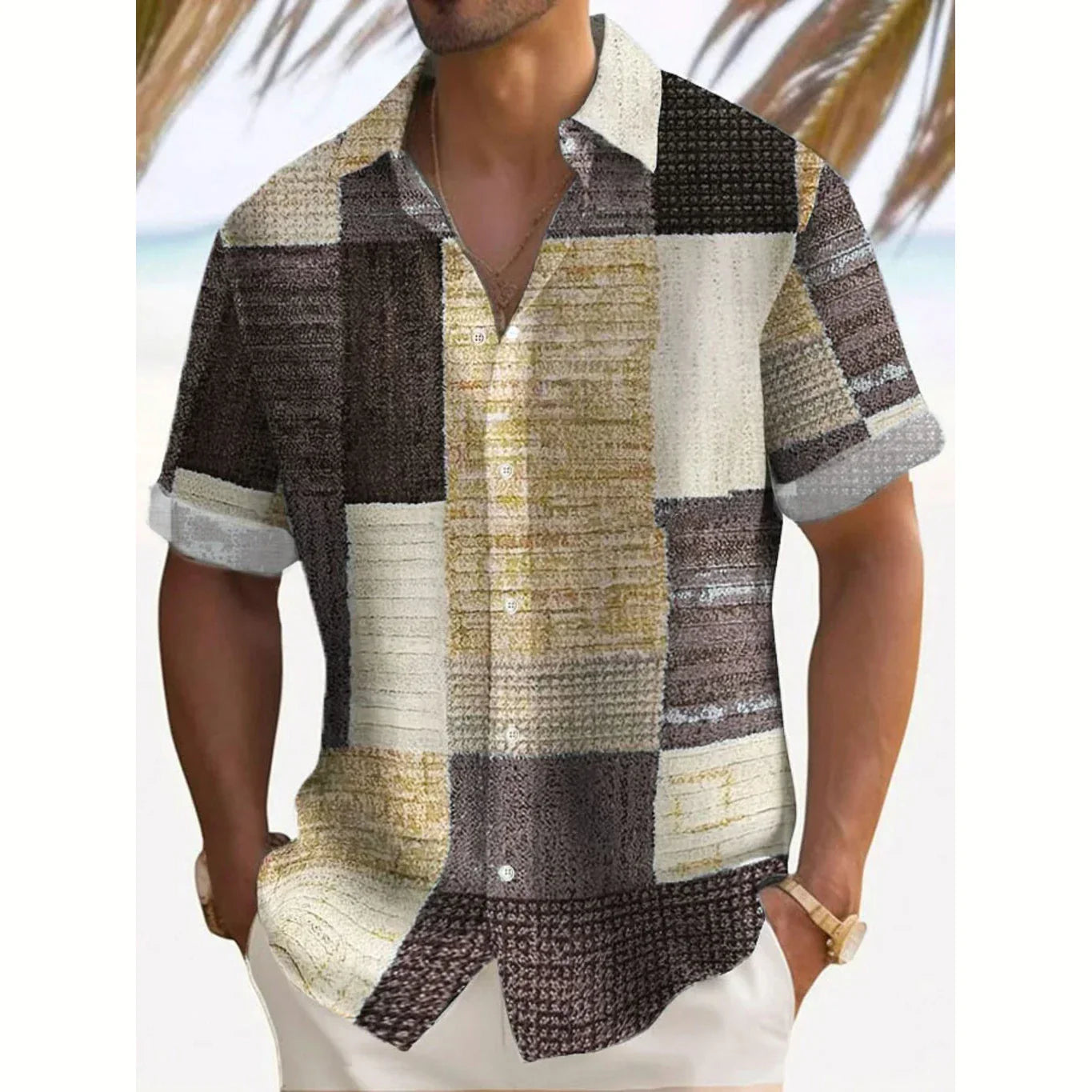 Joshua | Men's Short Sleeve Patchwork Print Button Up Shirt