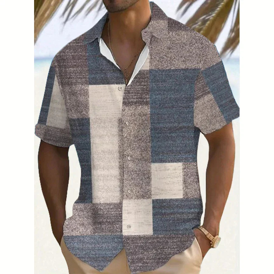 Joshua | Men's Short Sleeve Patchwork Print Button Up Shirt