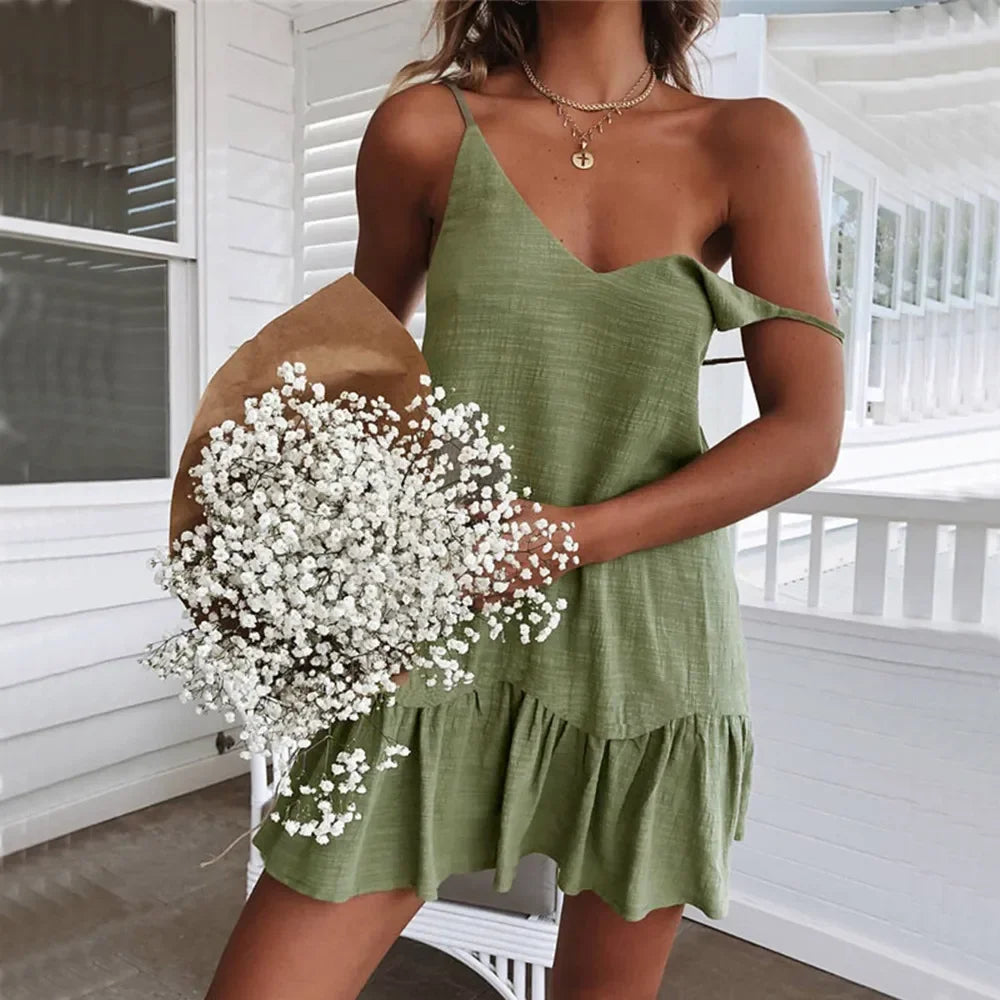 Riyana | Linen Mini Dress with Ruffle Hem
