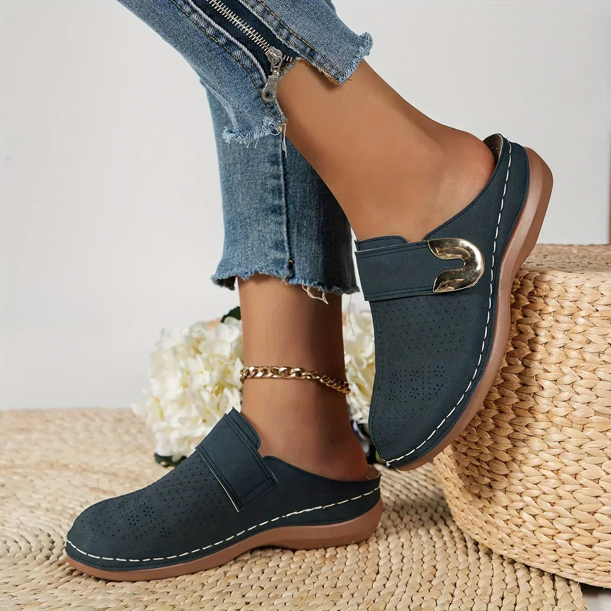 Marcella | Perforated Metal Accent Loafers