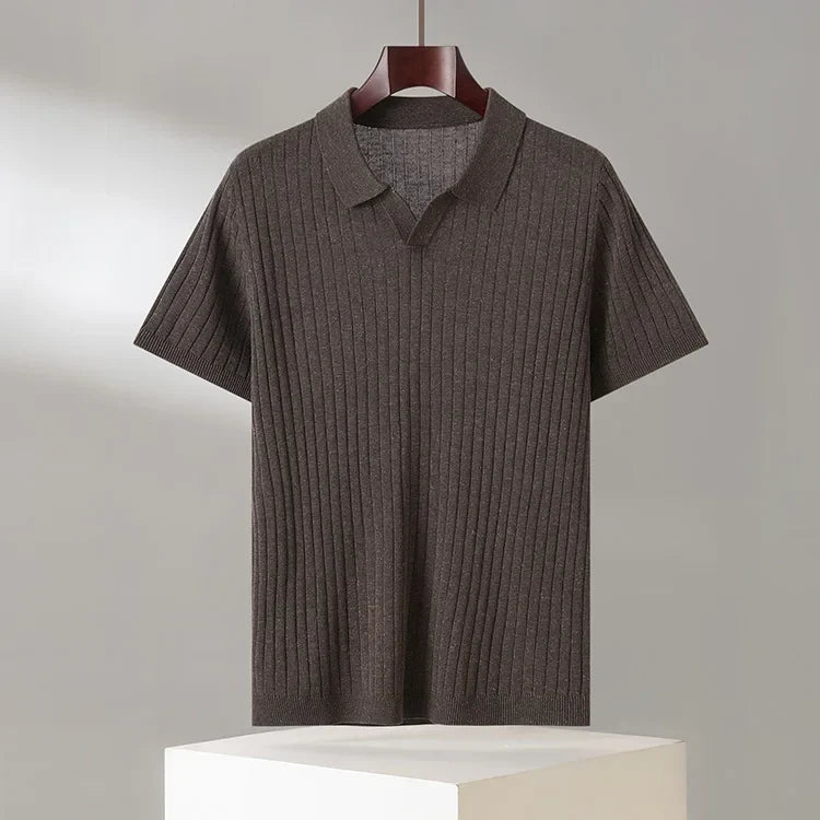 Alvaro | Ribbed Knit Polo Shirt Short Sleeve