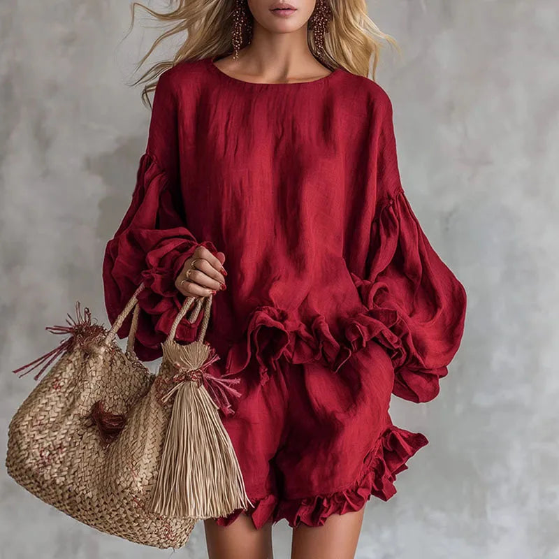 Thalina | Ruffle Hem Mini Dress with Balloon Sleeves