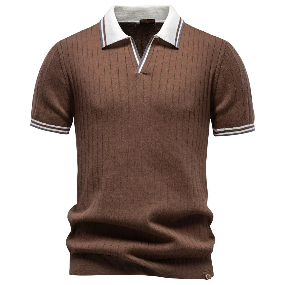 Soren | Ribbed Knit Polo Shirt with Contrast Collar