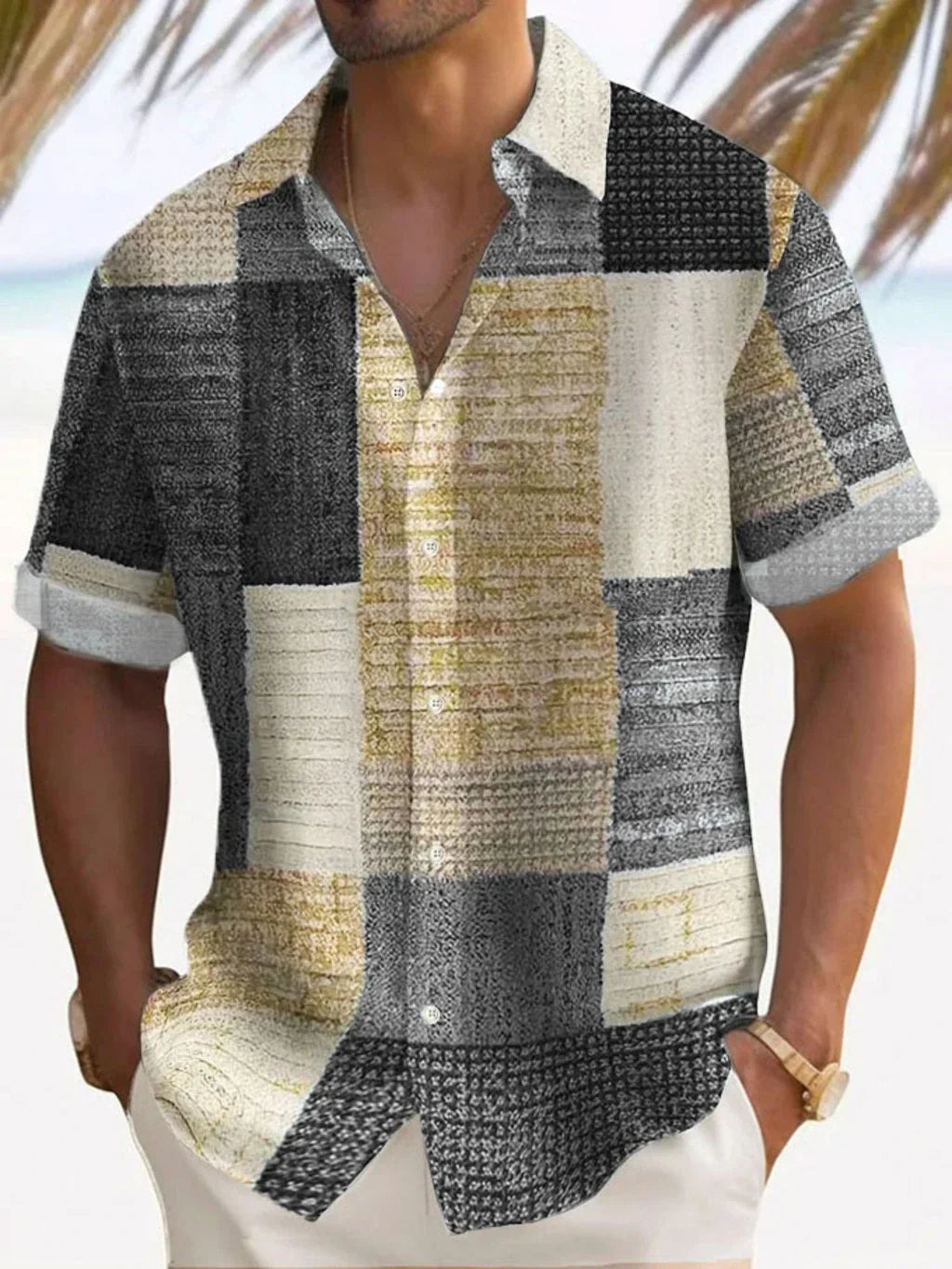Joshua | Men's Short Sleeve Patchwork Print Button Up Shirt