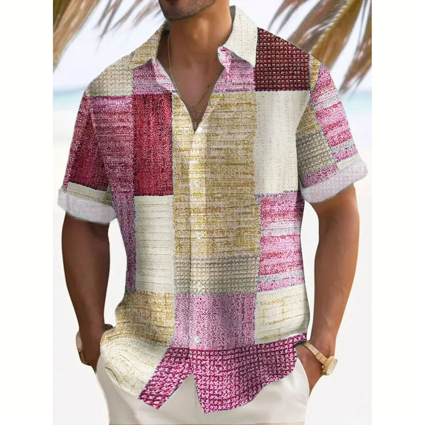 Joshua | Men's Short Sleeve Patchwork Print Button Up Shirt