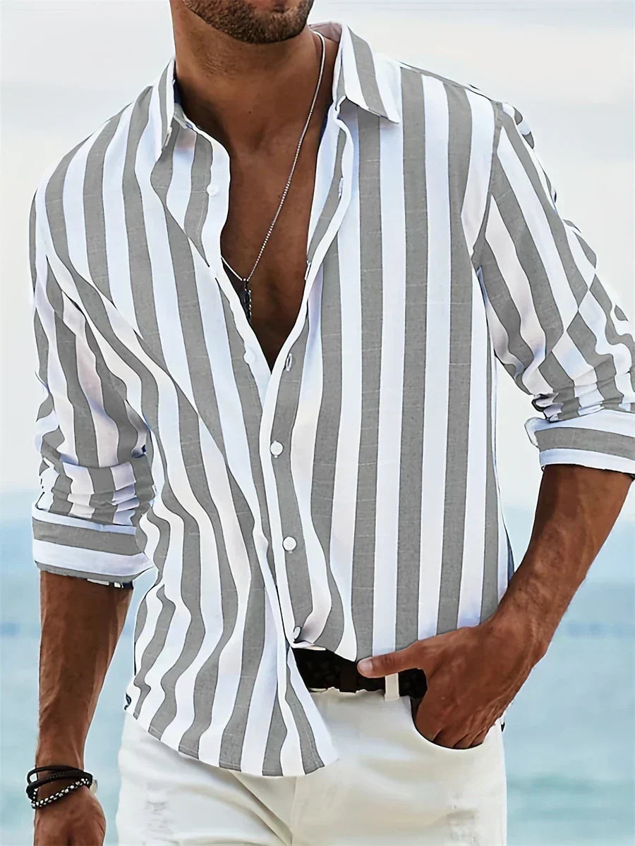 Joel | Men's Long Sleeve Striped Linen Shirt