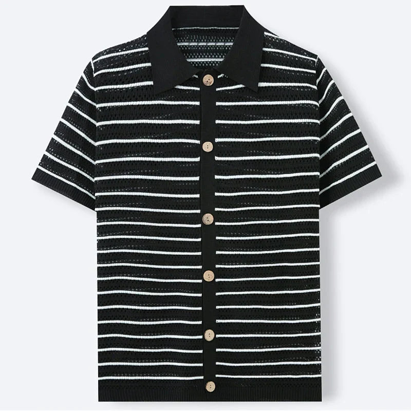 Rafael | Striped Knit Button-Up Polo Shirt