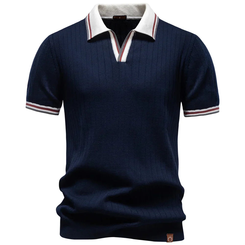 Soren | Ribbed Knit Polo Shirt with Contrast Collar