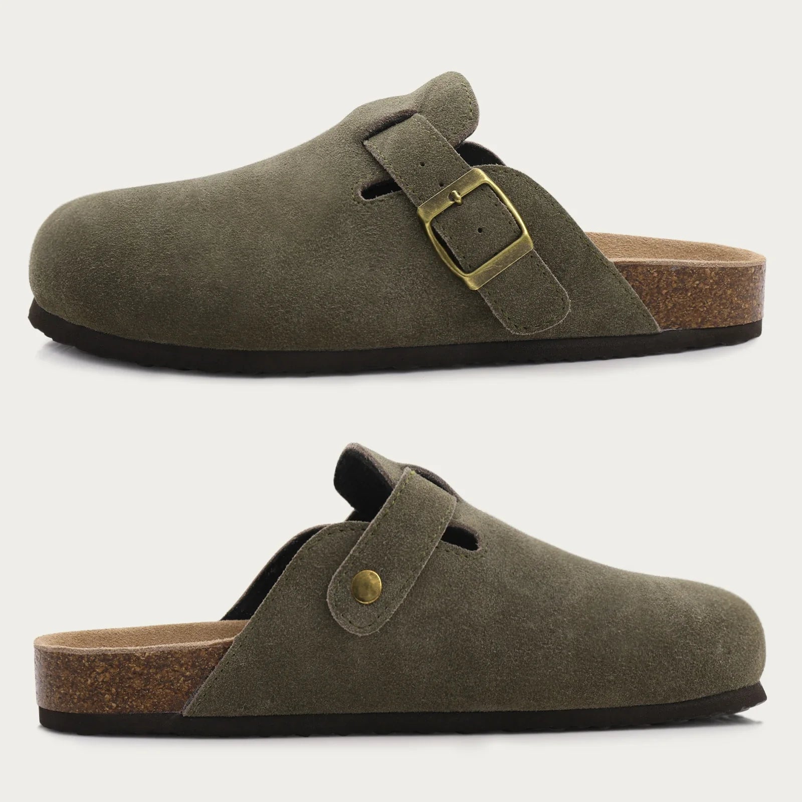 Elara | Elegant Suede Buckle Slip-On Clogs