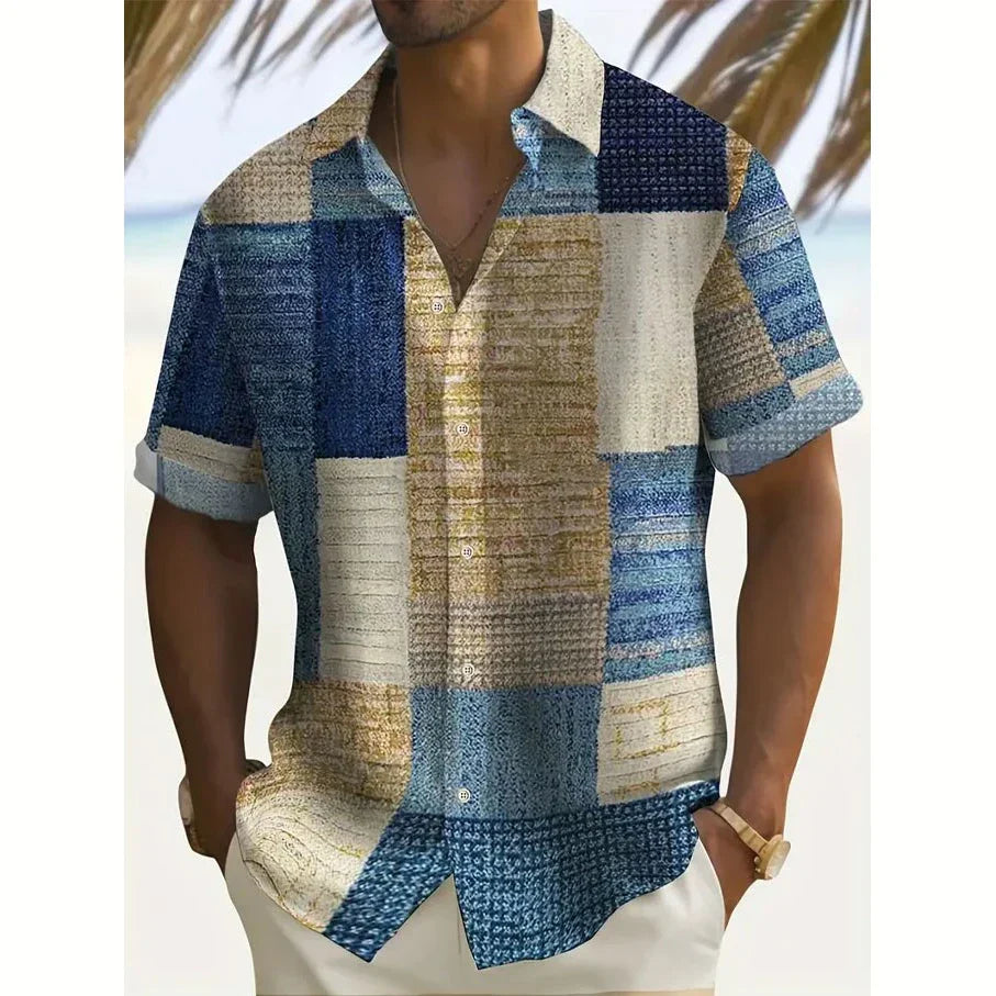 Joshua | Men's Short Sleeve Patchwork Print Button Up Shirt