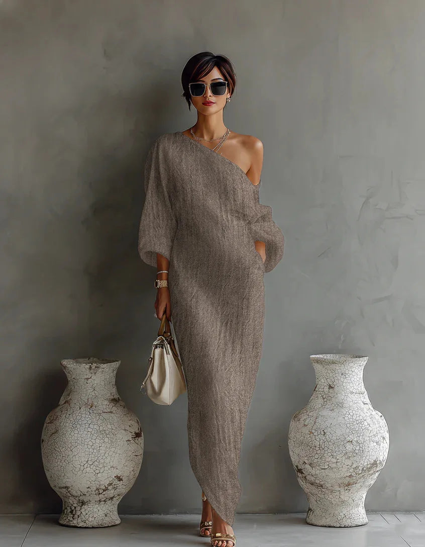 Daisy | One Shoulder Linen Maxi Dress Beach Vacation Dress