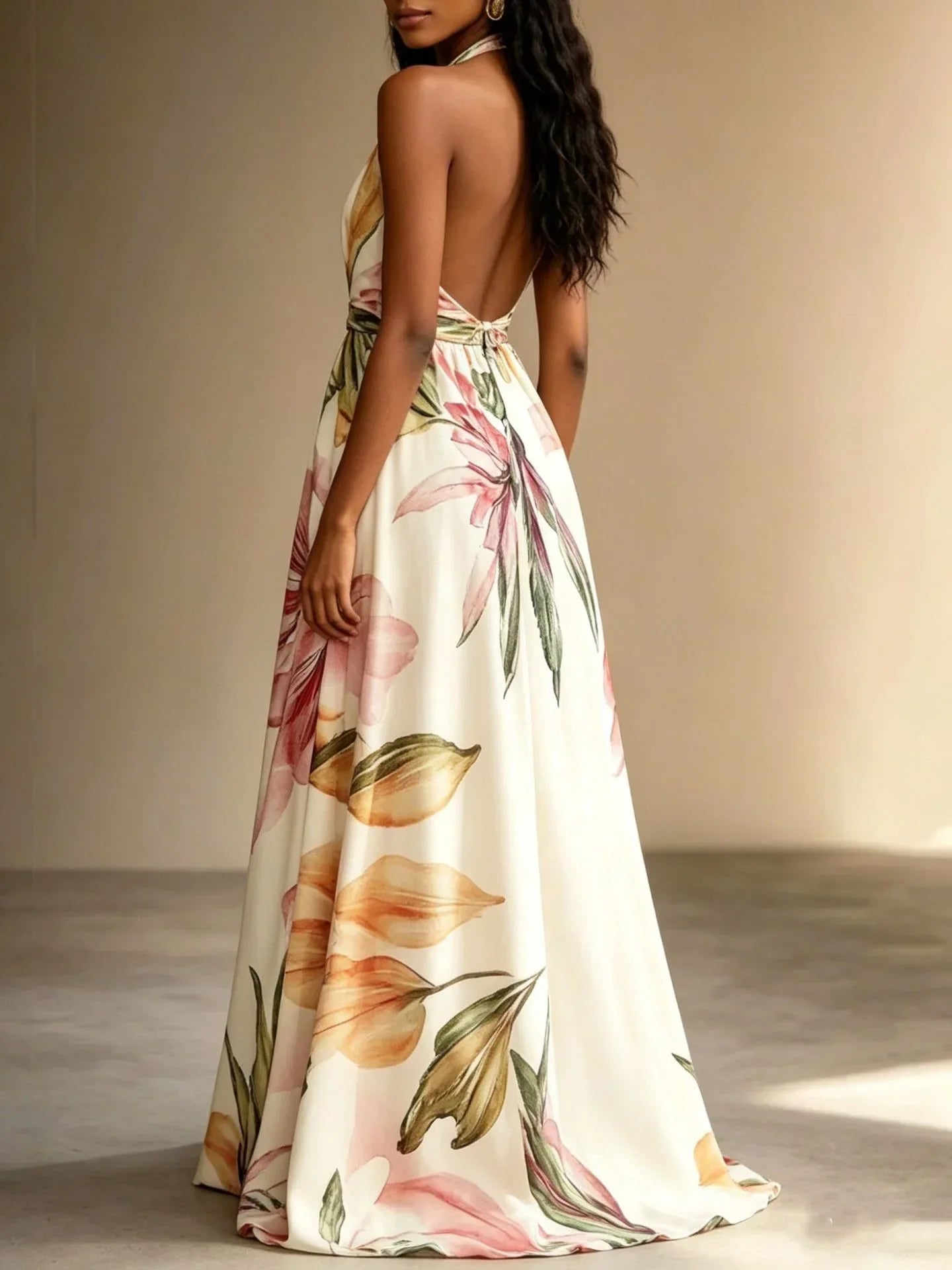 Loraine | Floral Halter Maxi Dress Wedding Guest Dress