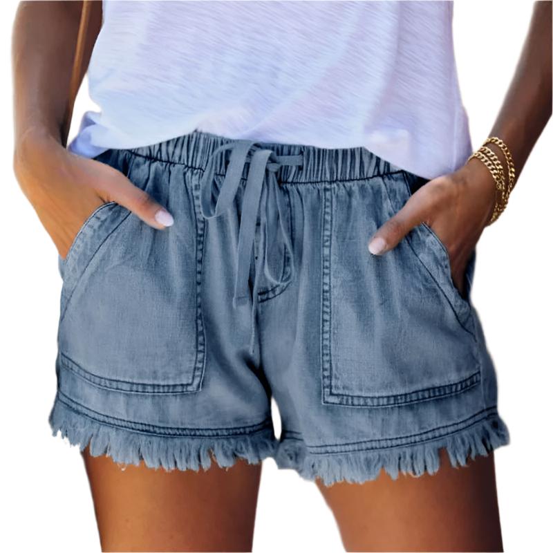 Sarielle | High-Waist Drawstring Denim Shorts