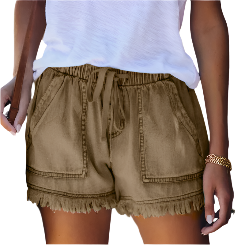 Sarielle | High-Waist Drawstring Denim Shorts