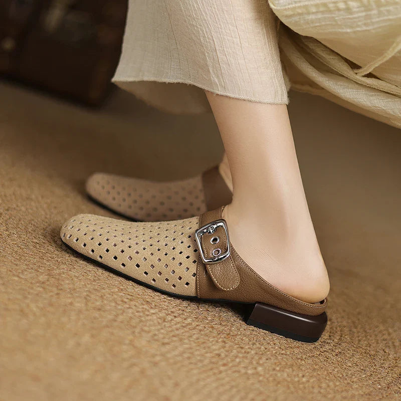 Celine | Perforated Buckle Mule Loafers