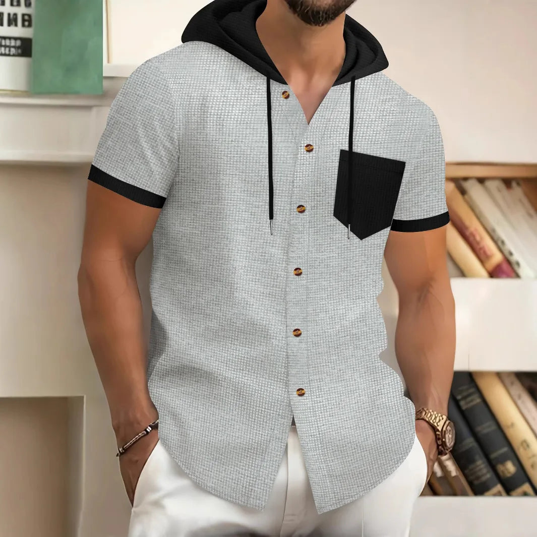 Ciro | Short Sleeve Button-Up Shirt with Hood and Chest Pocket