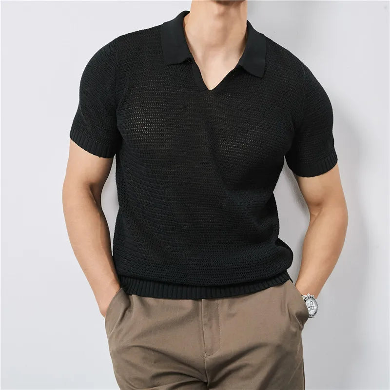 Darian | Textured Knit Polo Shirt Short Sleeve