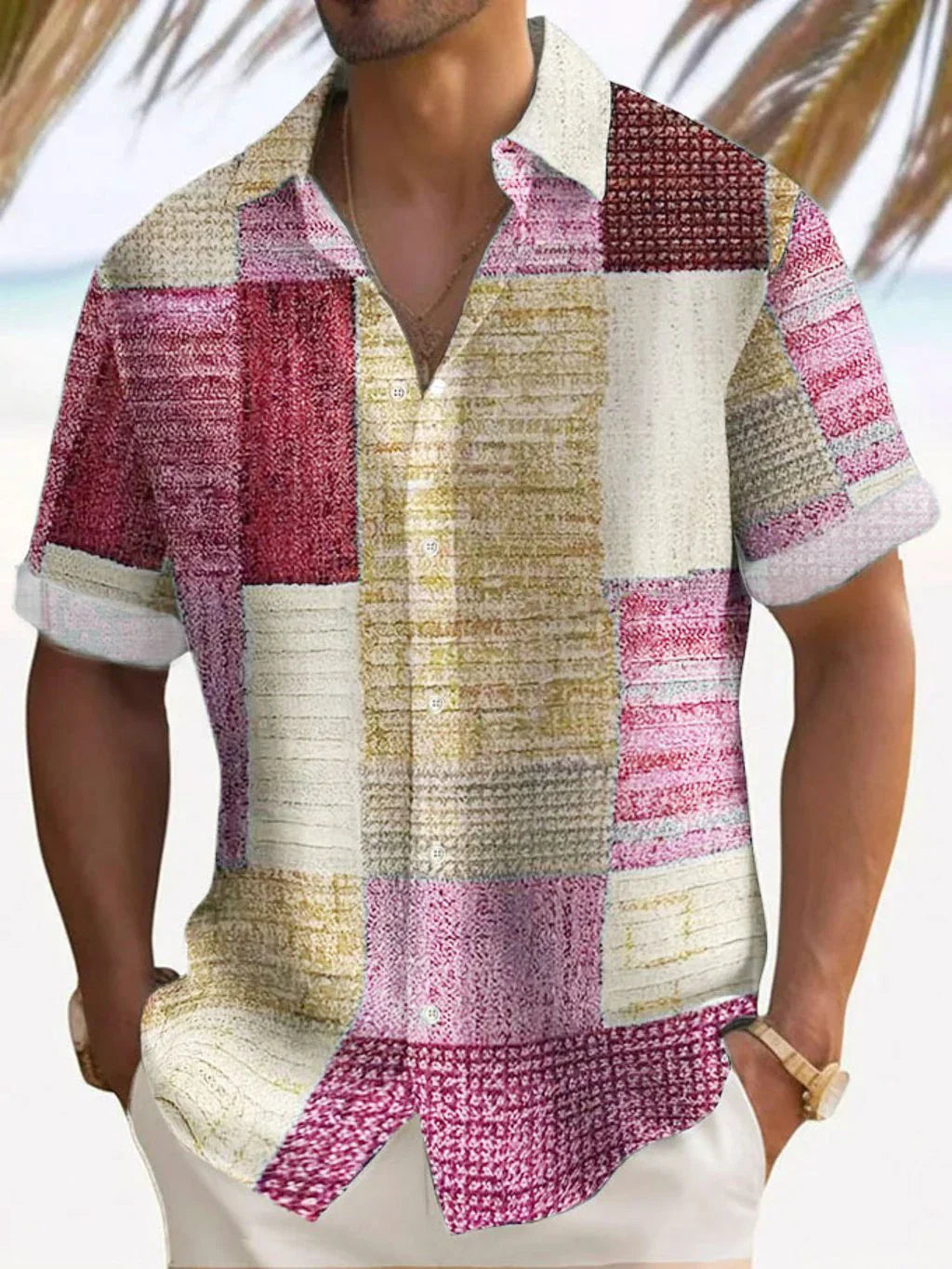 Joshua | Men's Short Sleeve Patchwork Print Button Up Shirt