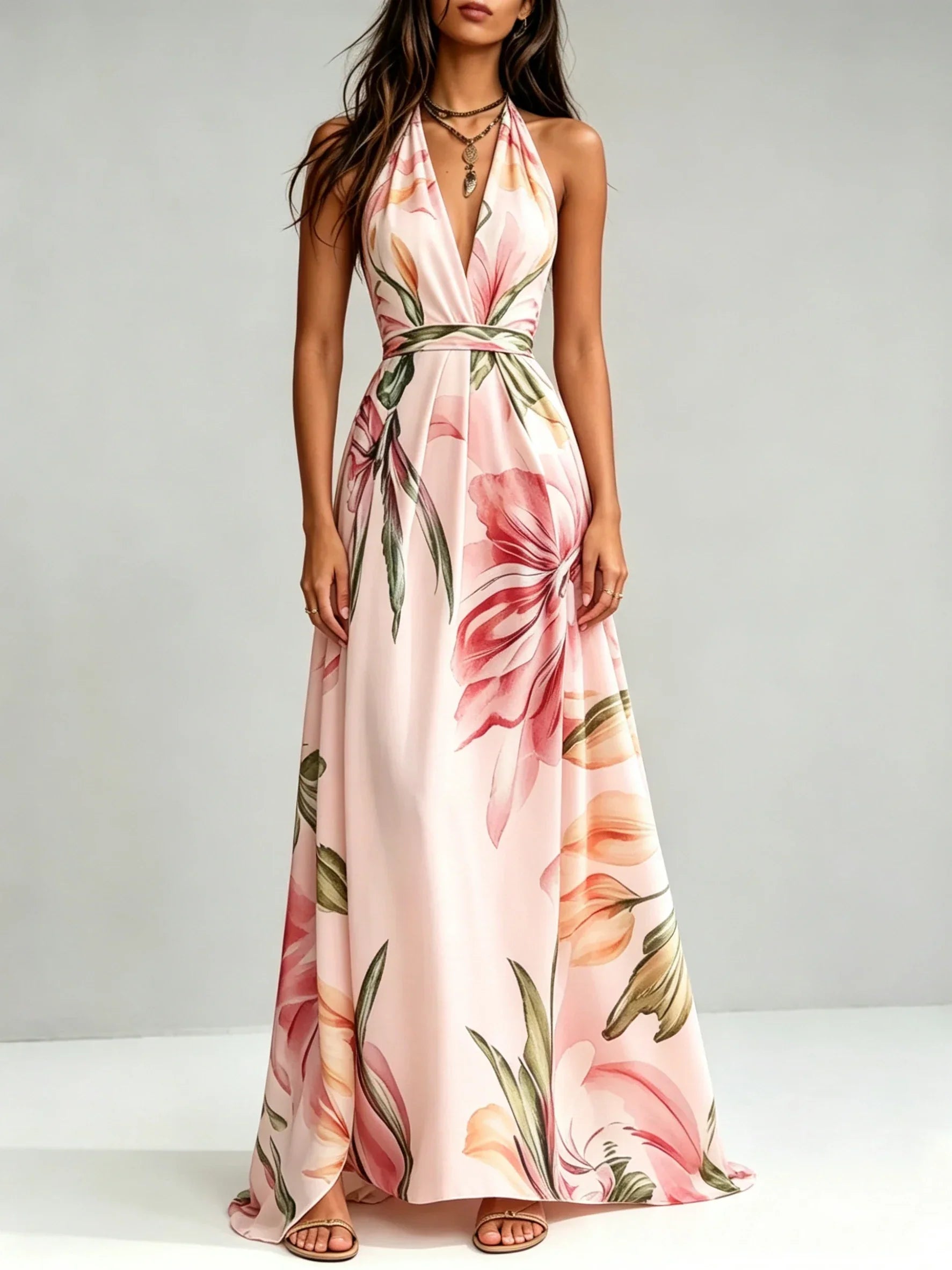 Loraine | Floral Halter Maxi Dress Wedding Guest Dress