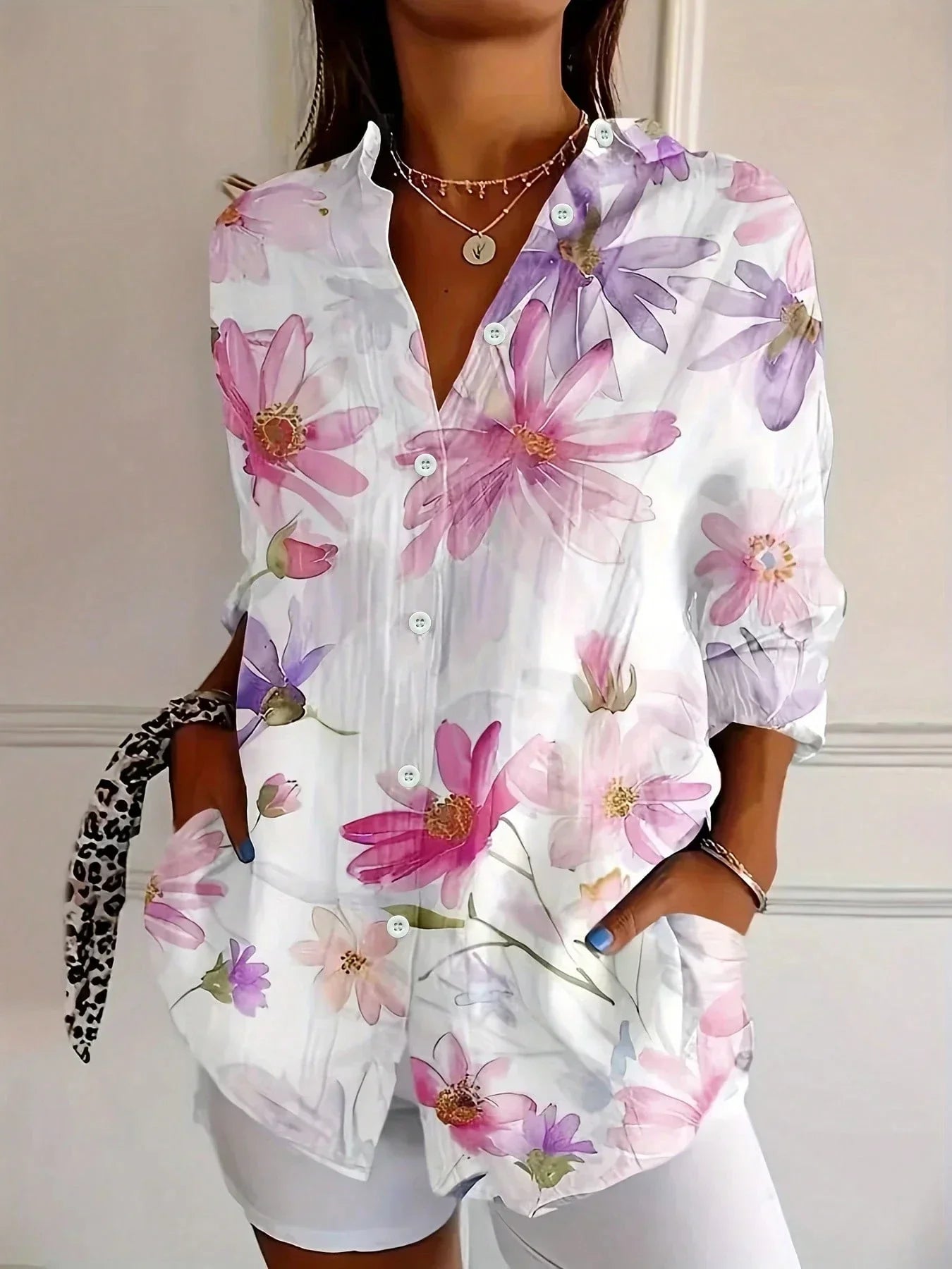 Lunara | Chic Floral Button Front Blouse