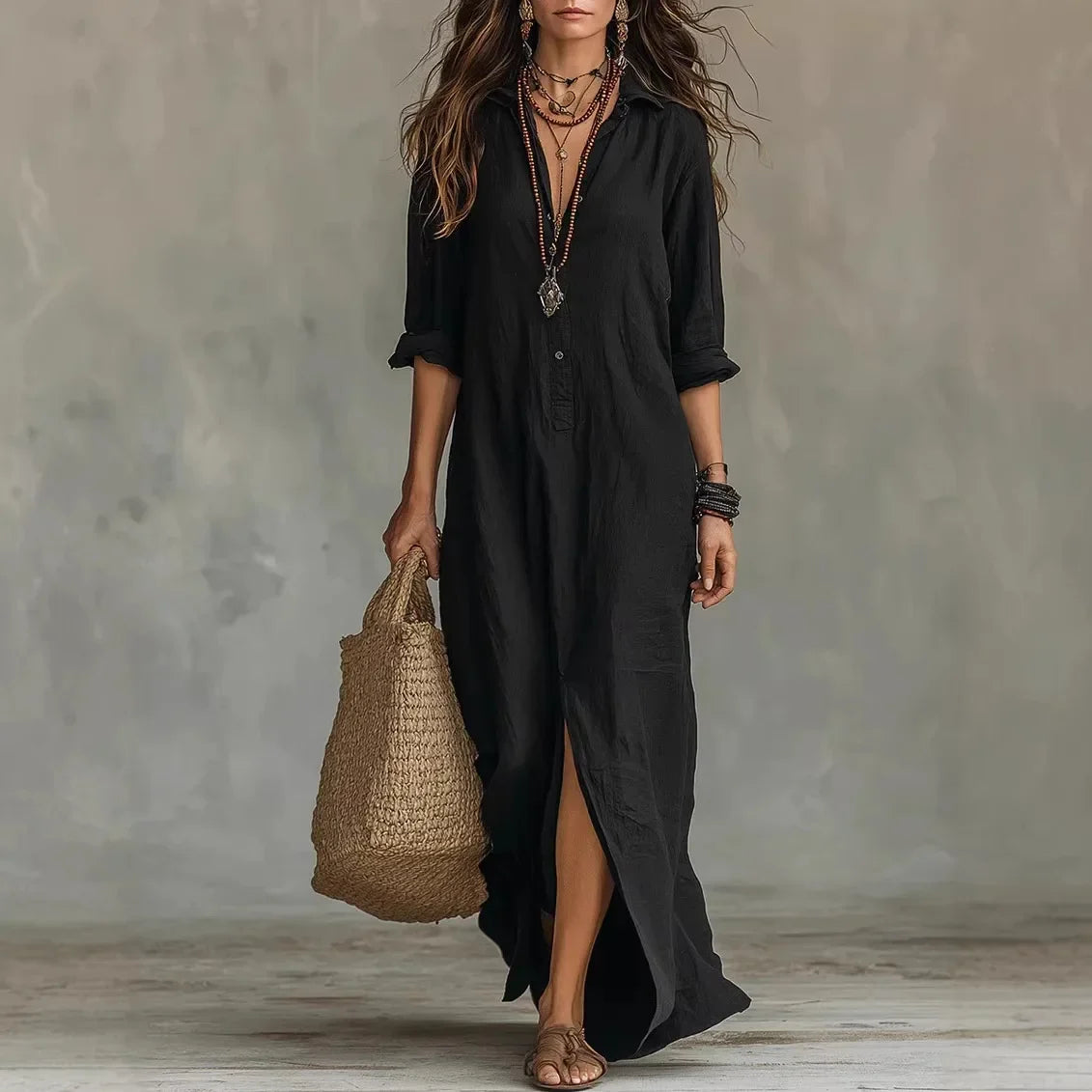 Agnes | Relaxed Linen Shirt Maxi Dress