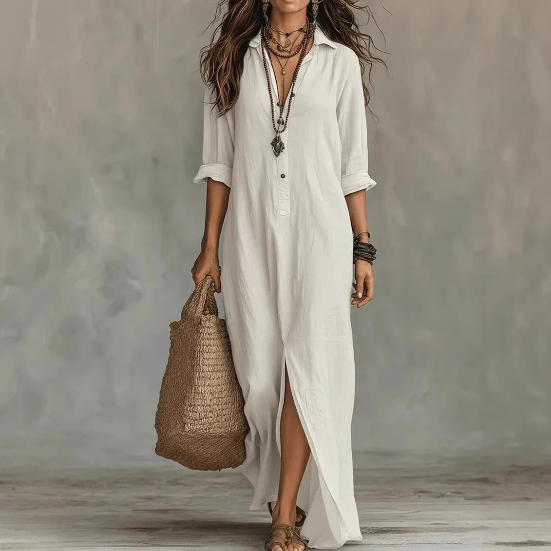Agnes | Relaxed Linen Shirt Maxi Dress