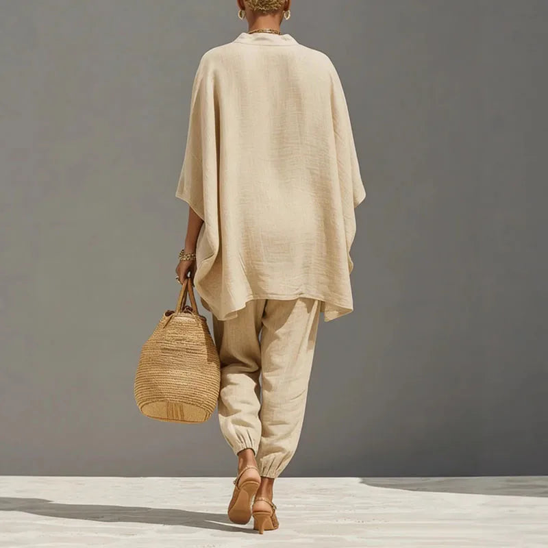 Cordella | Relaxed Linen Two Piece Set V Neck Top Pants