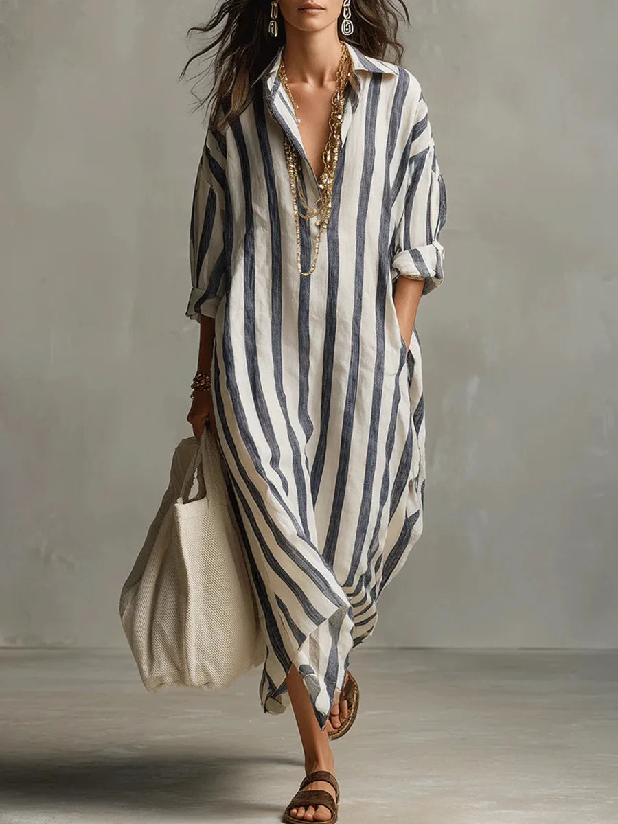 Amaris | Relaxed Striped Linen Shirt Dress