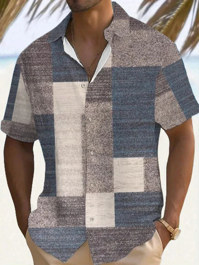 Joshua | Men's Short Sleeve Patchwork Print Button Up Shirt