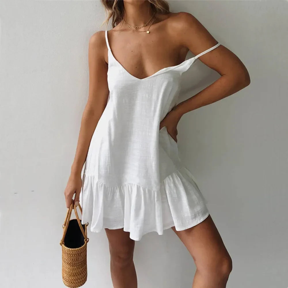 Riyana | Linen Mini Dress with Ruffle Hem