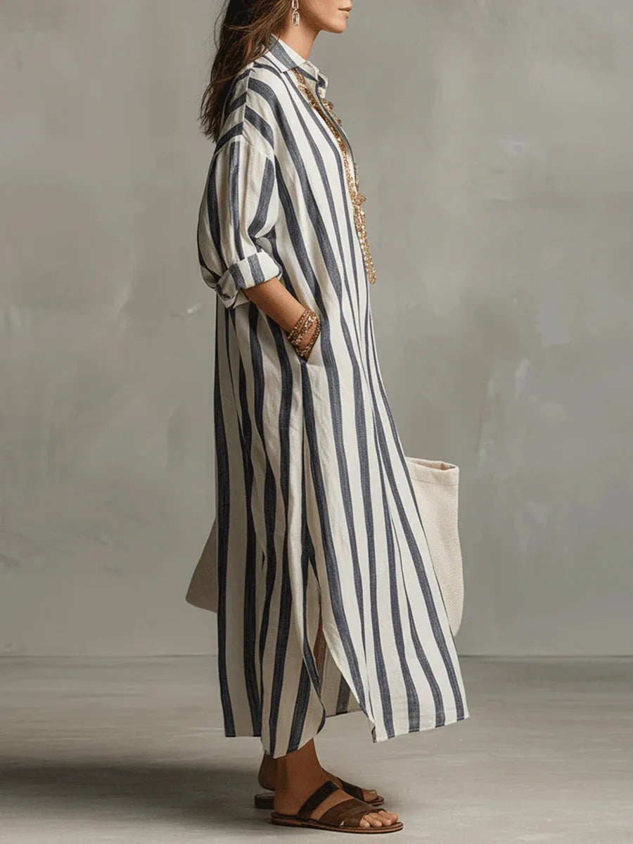 Amaris | Relaxed Striped Linen Shirt Dress