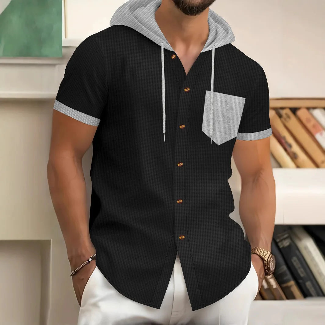Ciro | Short Sleeve Button-Up Shirt with Hood and Chest Pocket