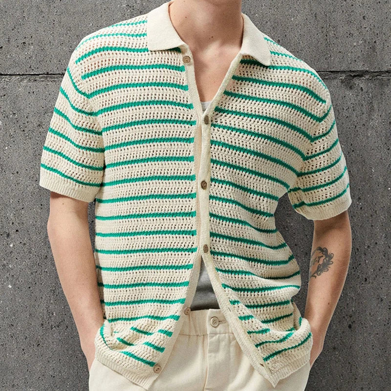 Rafael | Striped Knit Button-Up Polo Shirt