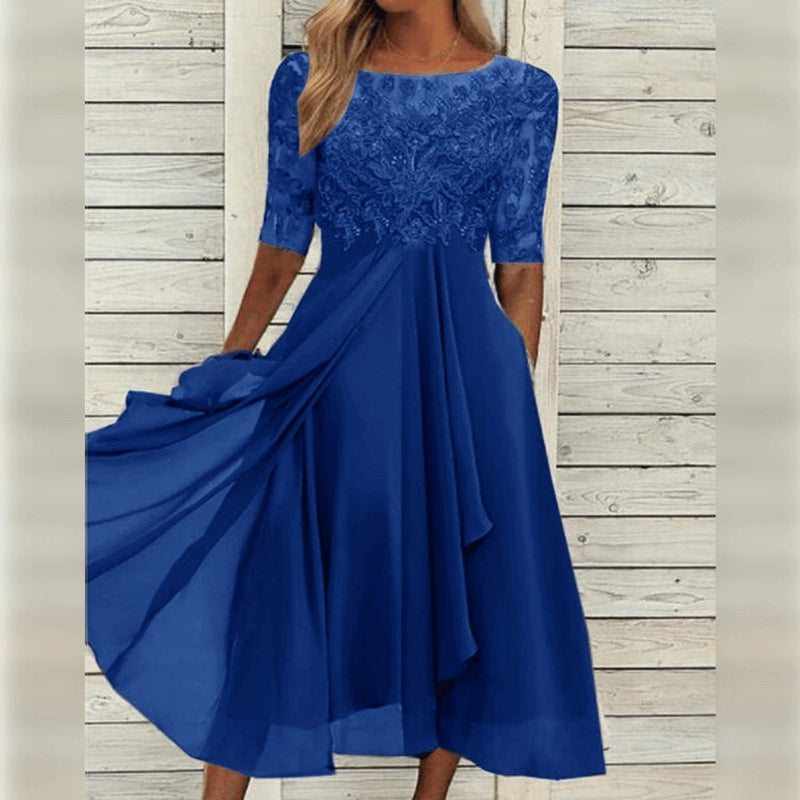 Seraphelle | Lace Sleeve Wedding Guest Midi Dress