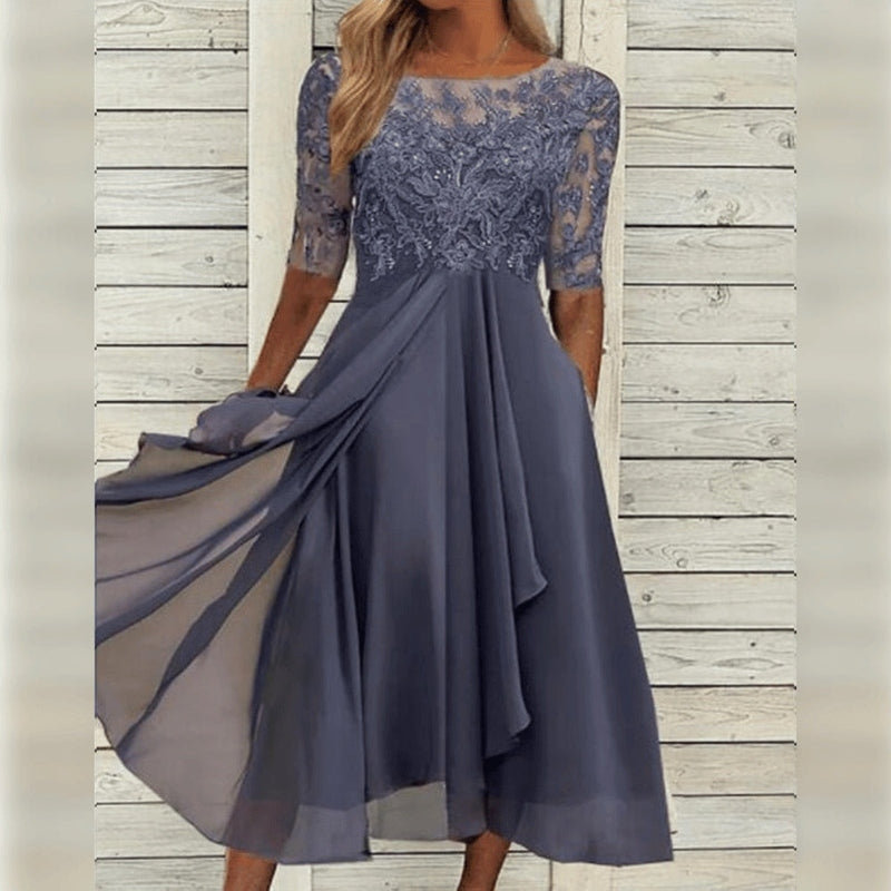 Seraphelle | Lace Sleeve Wedding Guest Midi Dress