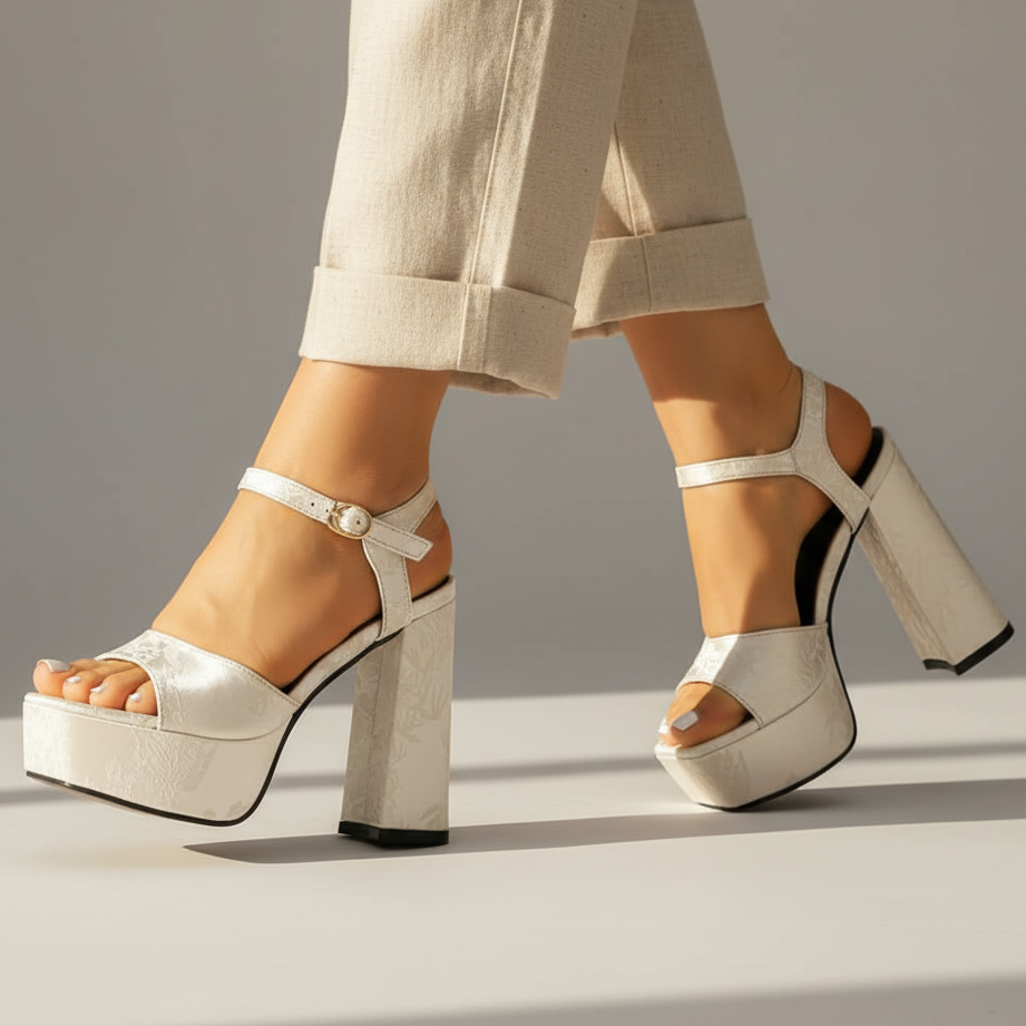 Aurevia | Platform Block Heel Sandals with Ankle Strap