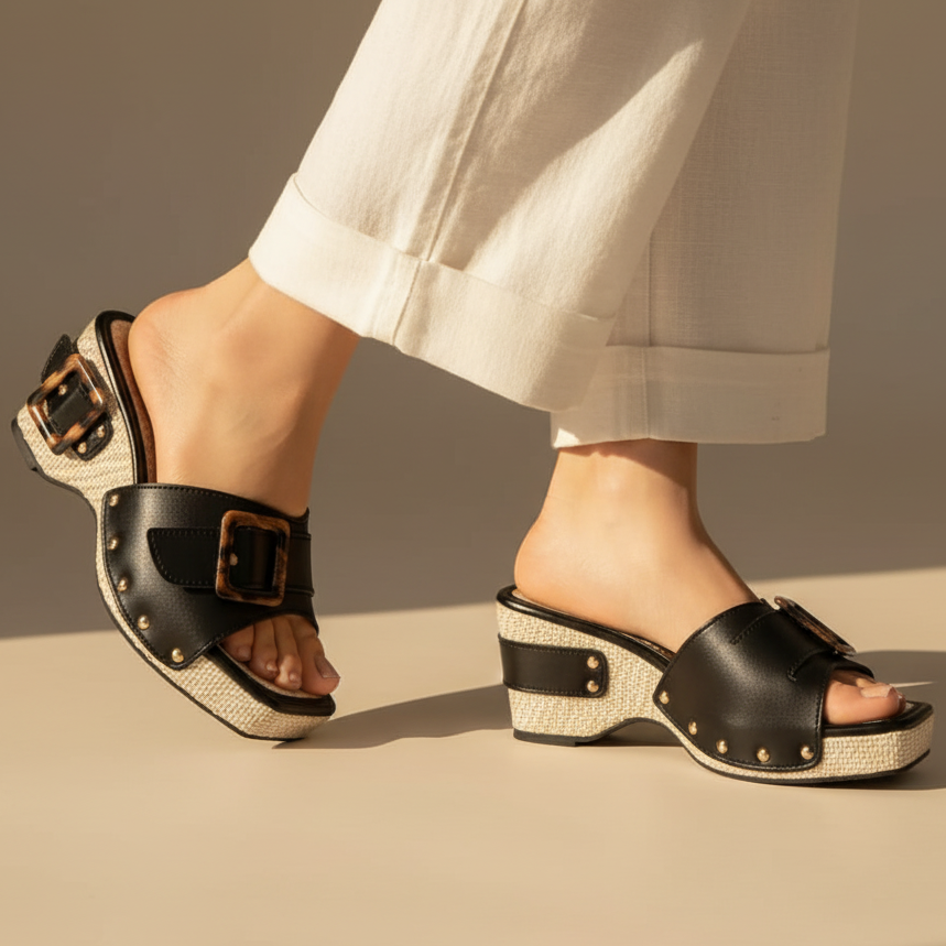 Calindra | Buckle Strap Platform Slide Sandals