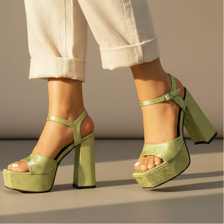 Aurevia | Platform Block Heel Sandals with Ankle Strap