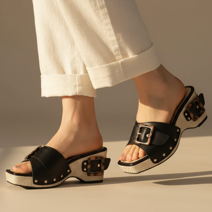 Calindra | Buckle Strap Platform Slide Sandals
