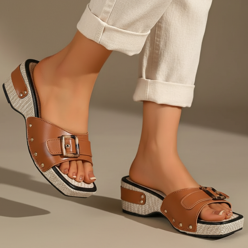 Calindra | Buckle Strap Platform Slide Sandals