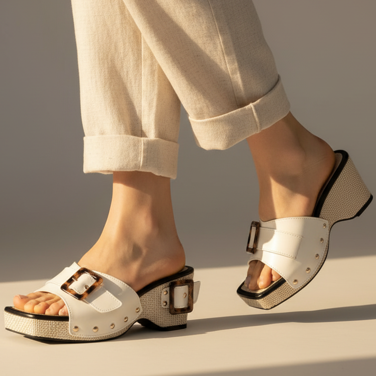 Calindra | Buckle Strap Platform Slide Sandals