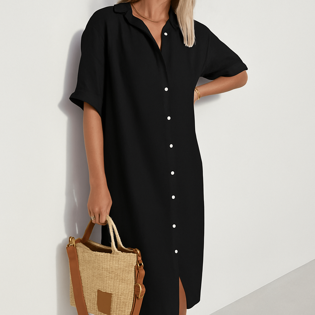 Noirelle | Relaxed Fit Button-Down Midi Shirt Dress