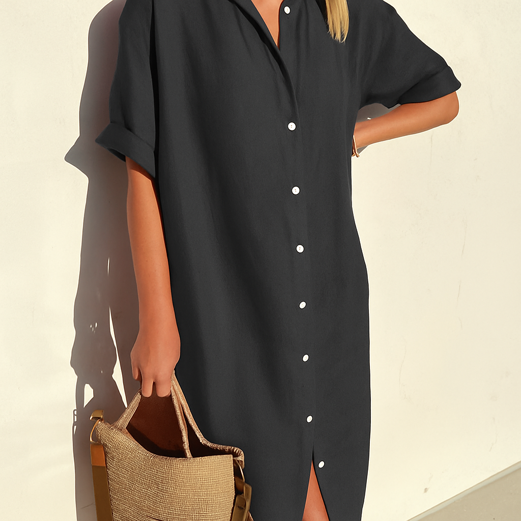 Noirelle | Relaxed Fit Button-Down Midi Shirt Dress