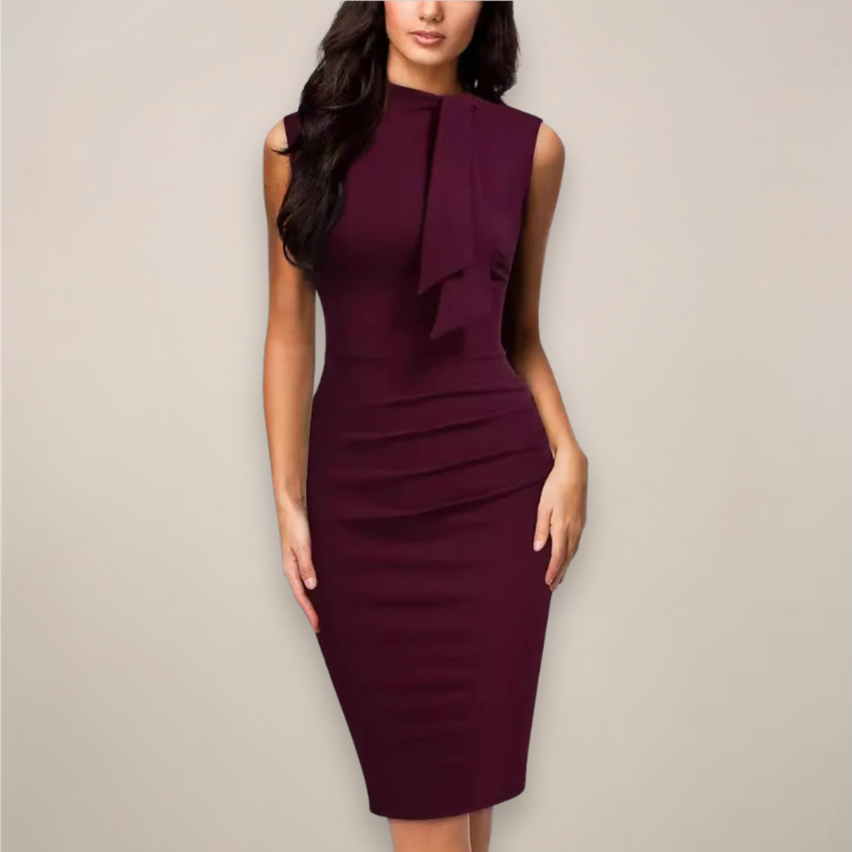 Valerie | Sleeveless Midi Dress with Tie Neck Detail