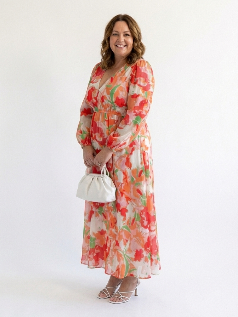 Seraphina | Floral Chiffon V Neck Maxi Dress