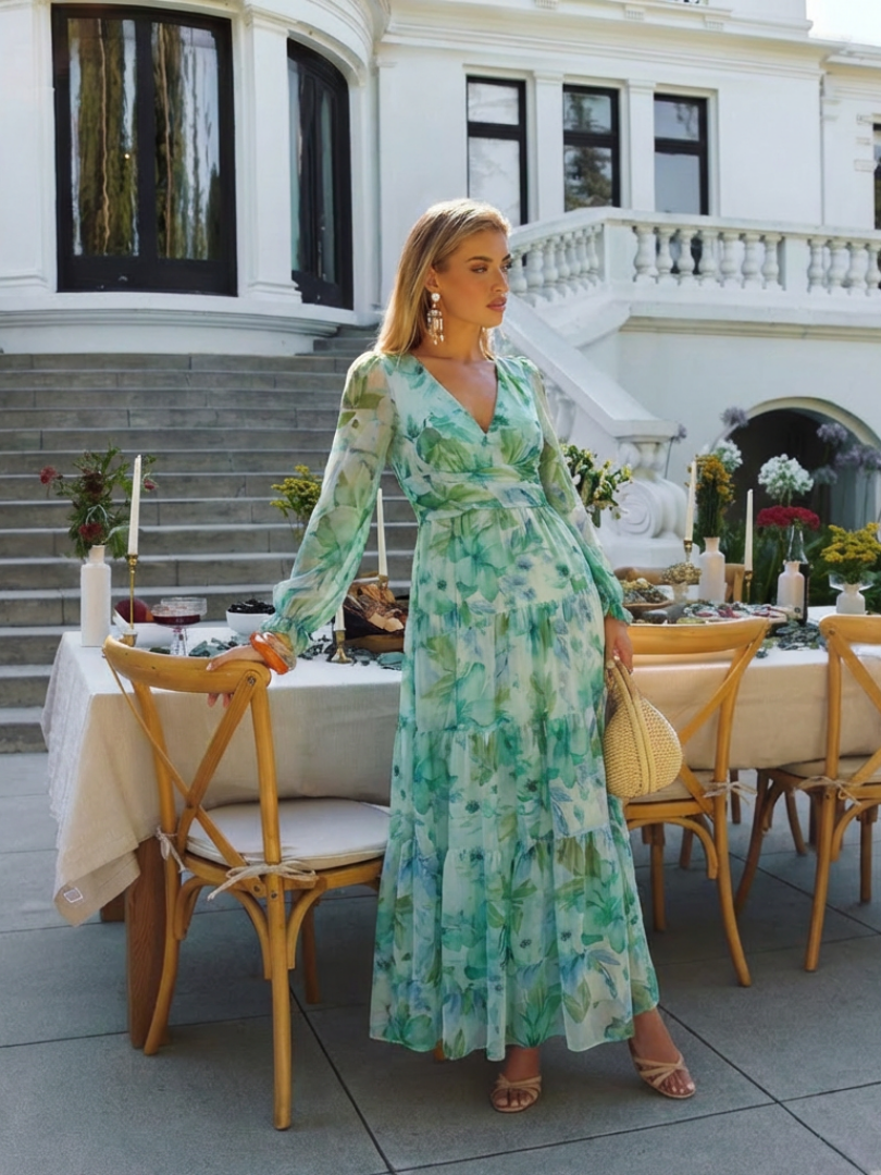 Seraphina | Floral Chiffon V Neck Maxi Dress