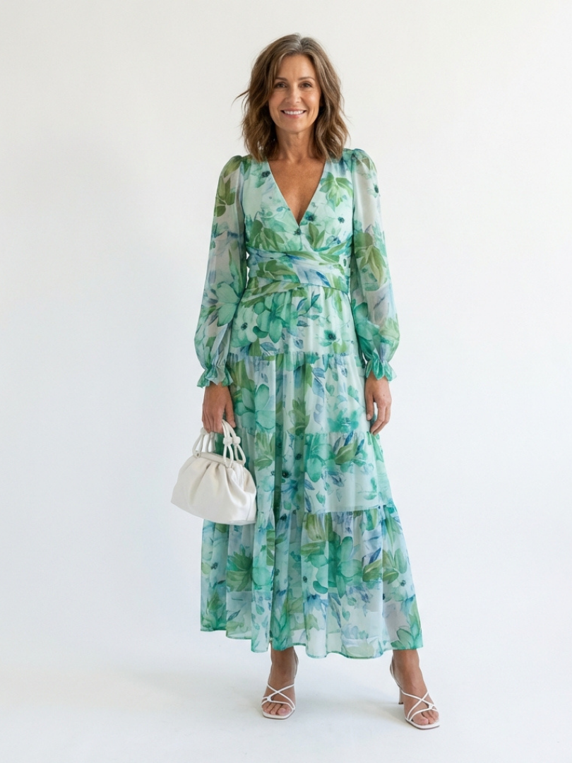 Seraphina | Floral Chiffon V Neck Maxi Dress