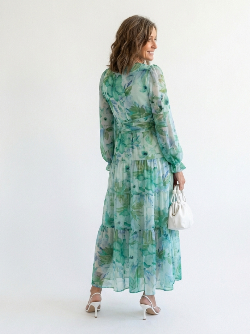 Seraphina | Floral Chiffon V Neck Maxi Dress